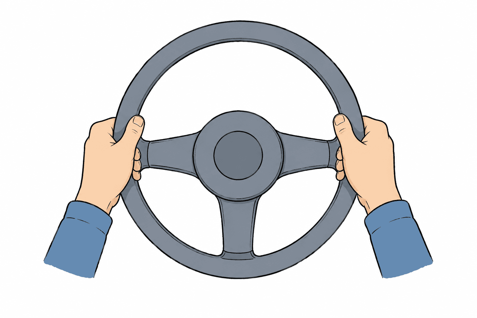 Two hands gripping opposite edges of a car steering wheel, seen face-on.