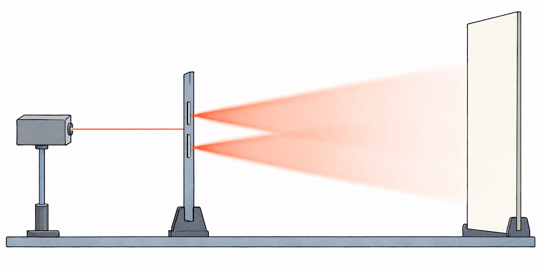 A laser shining through a double slit onto a screen