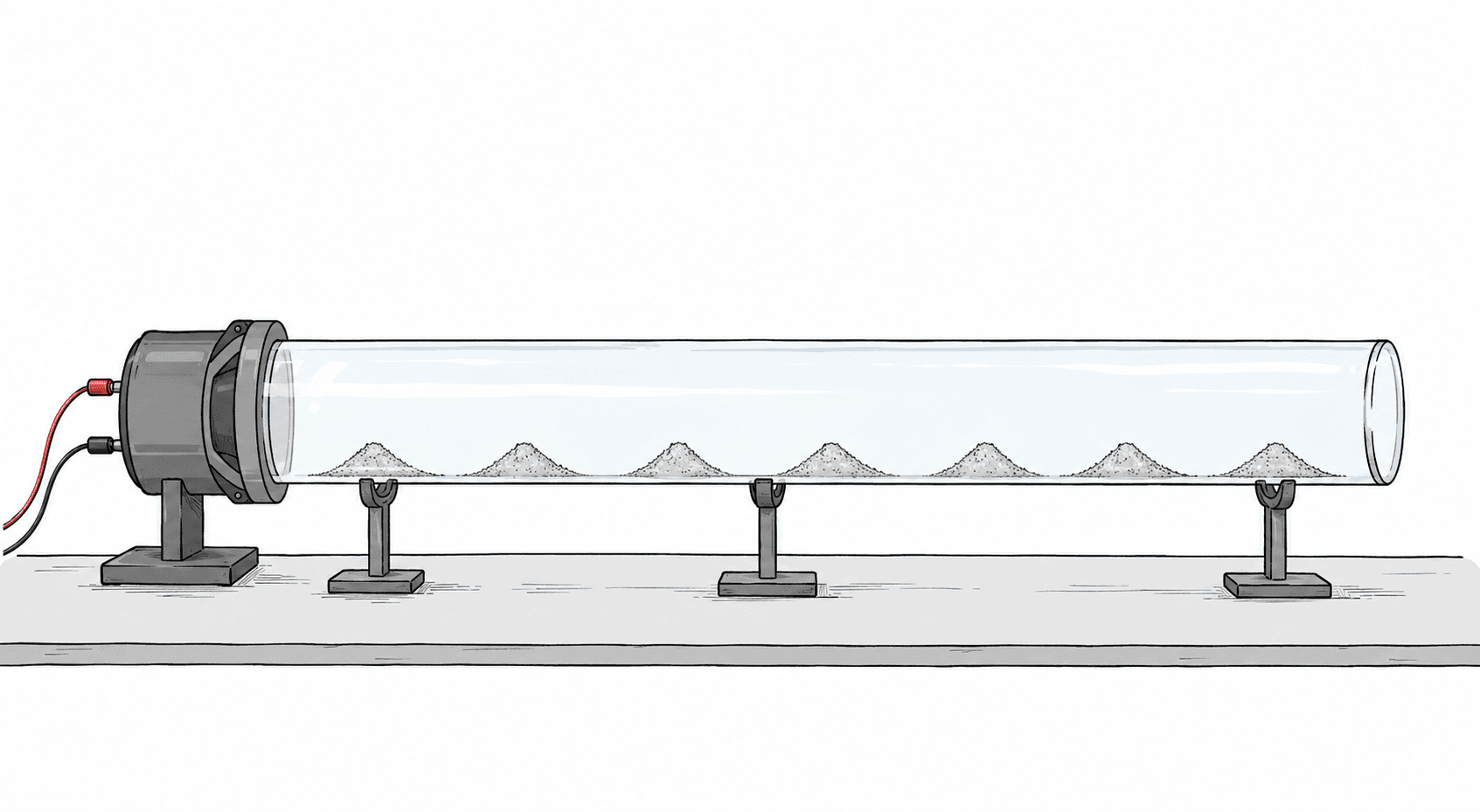 A horizontal tube with fine dust gathered into evenly spaced piles