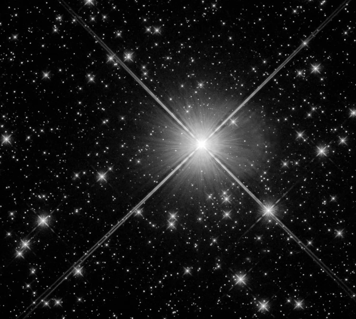 Hubble infrared image of the Cepheid variable S Normae surrounded by stars in the open cluster Caldwell 89.