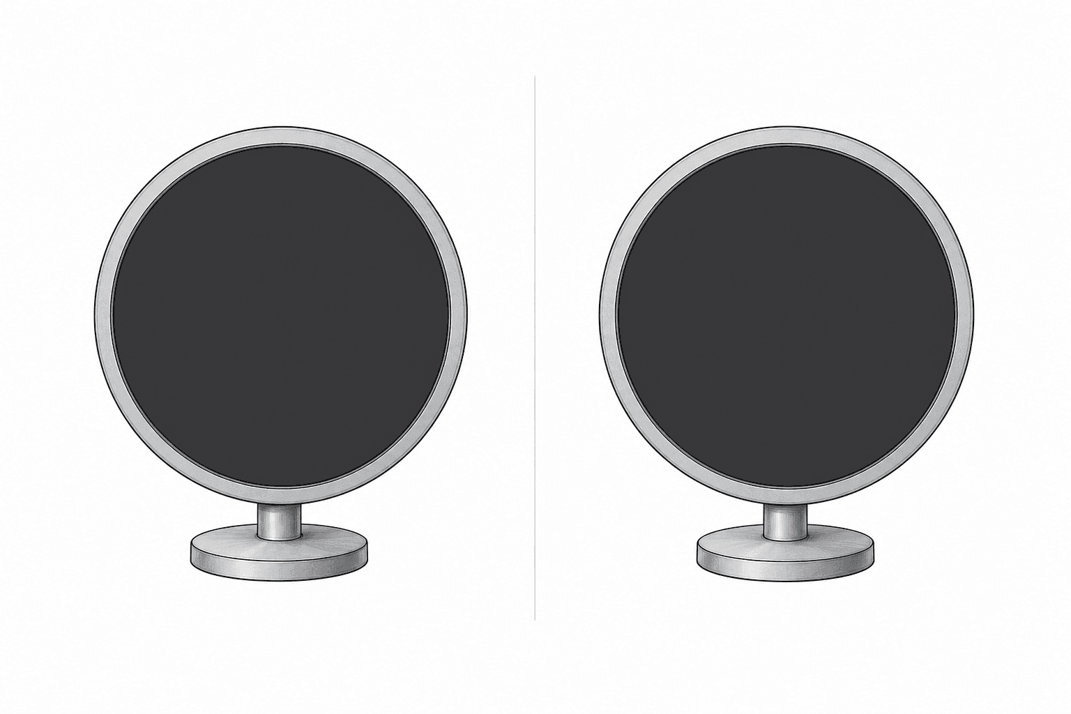Two identical hand-drawn phosphor screens compare widely spaced and closely spaced electron diffraction rings.
