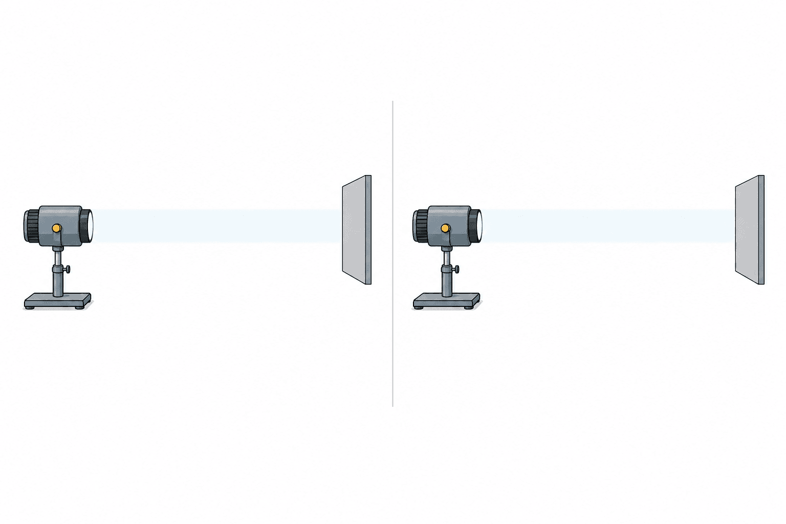 Two identical hand-drawn light sources compare many lower-frequency photons with fewer higher-frequency photons at the same power.