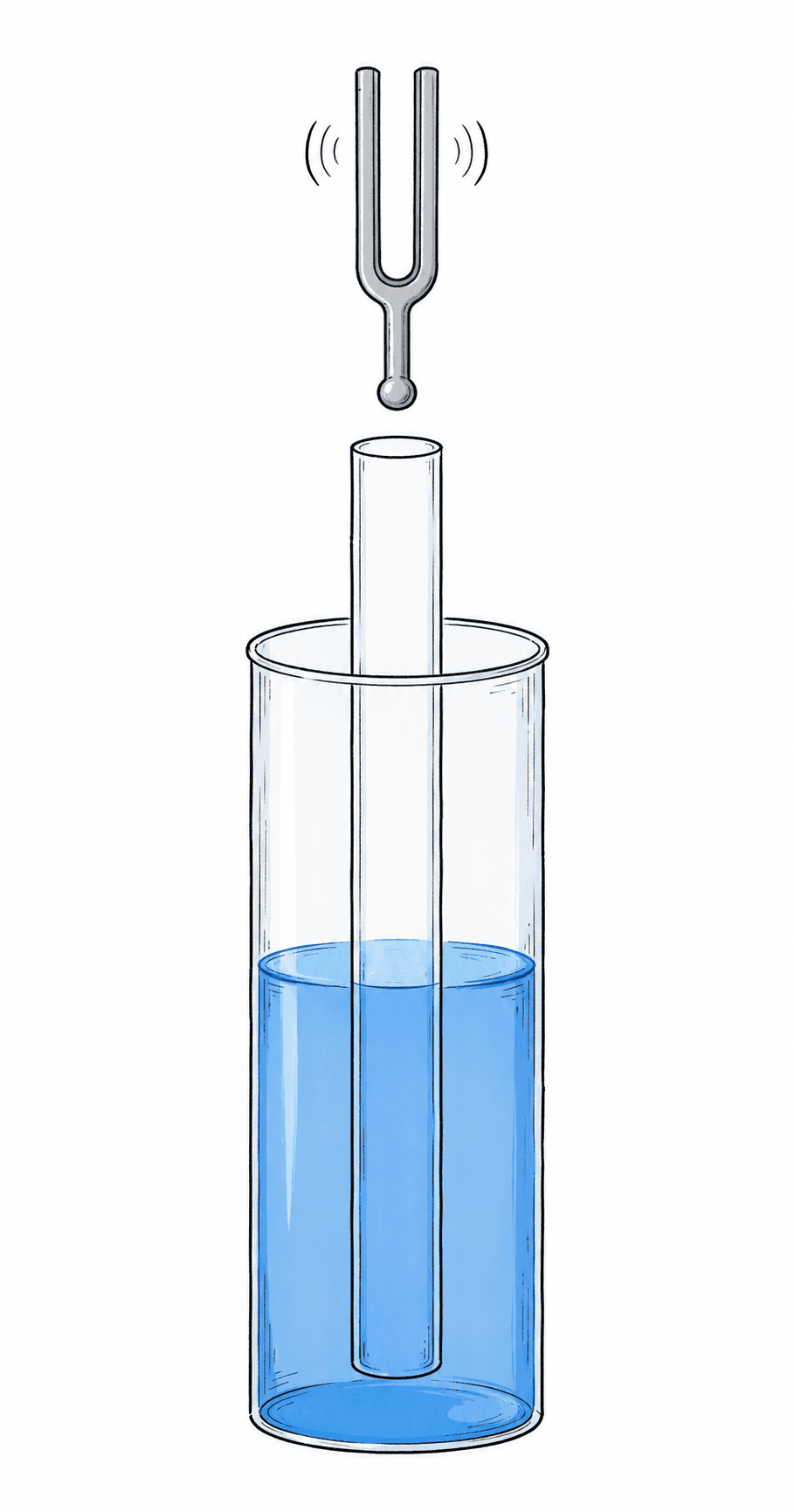 A tuning fork above an air column in a tube standing in water