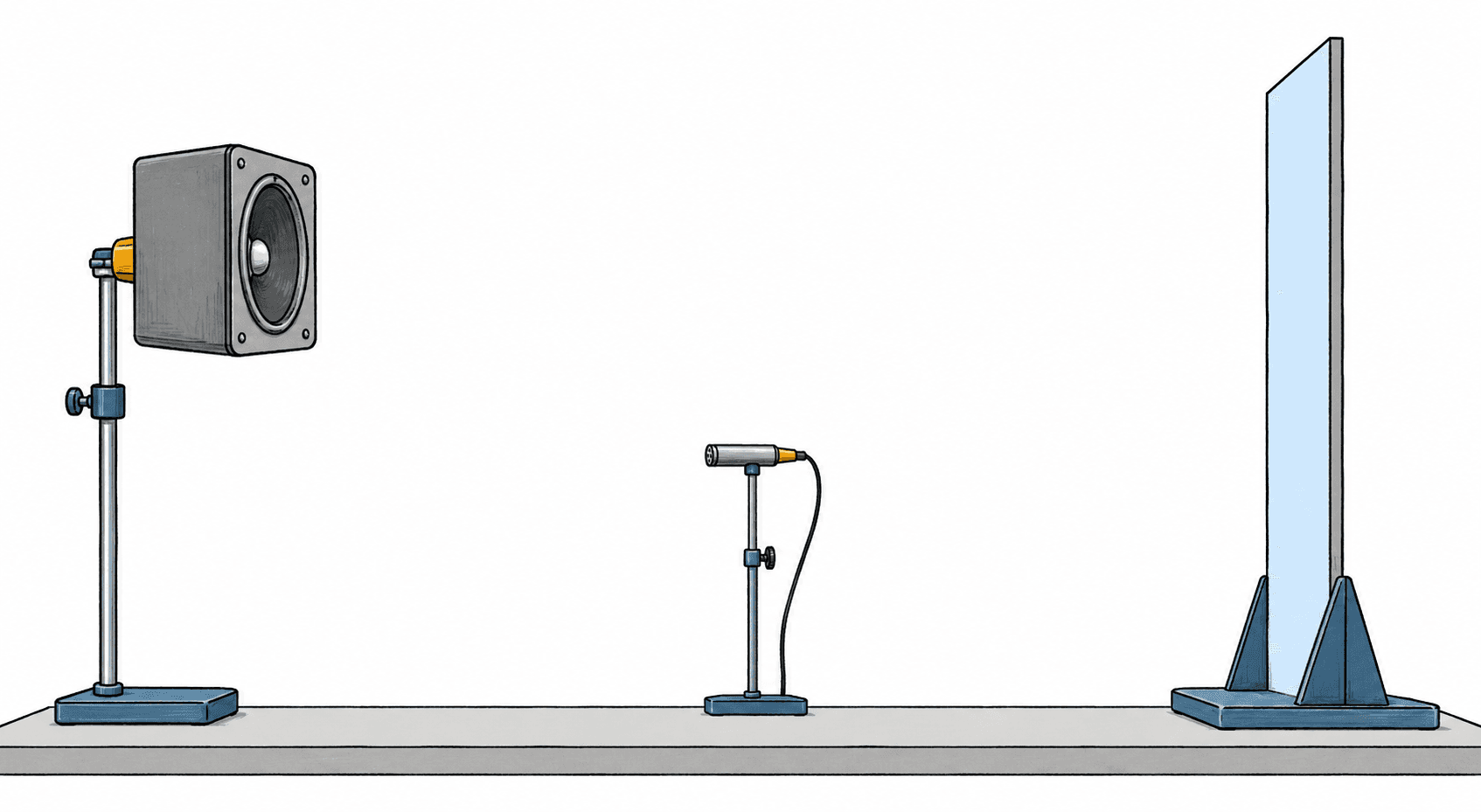 A loudspeaker facing a reflecting board with a microphone between them
