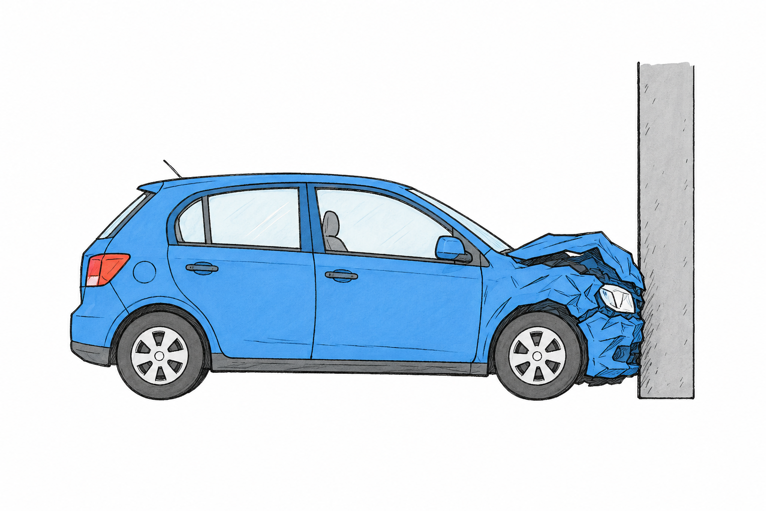 A car crumpling against a barrier on impact.