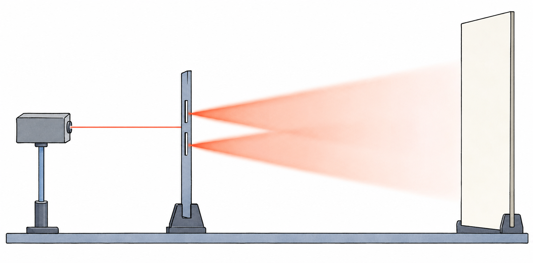 A laser shining through a double slit onto a screen