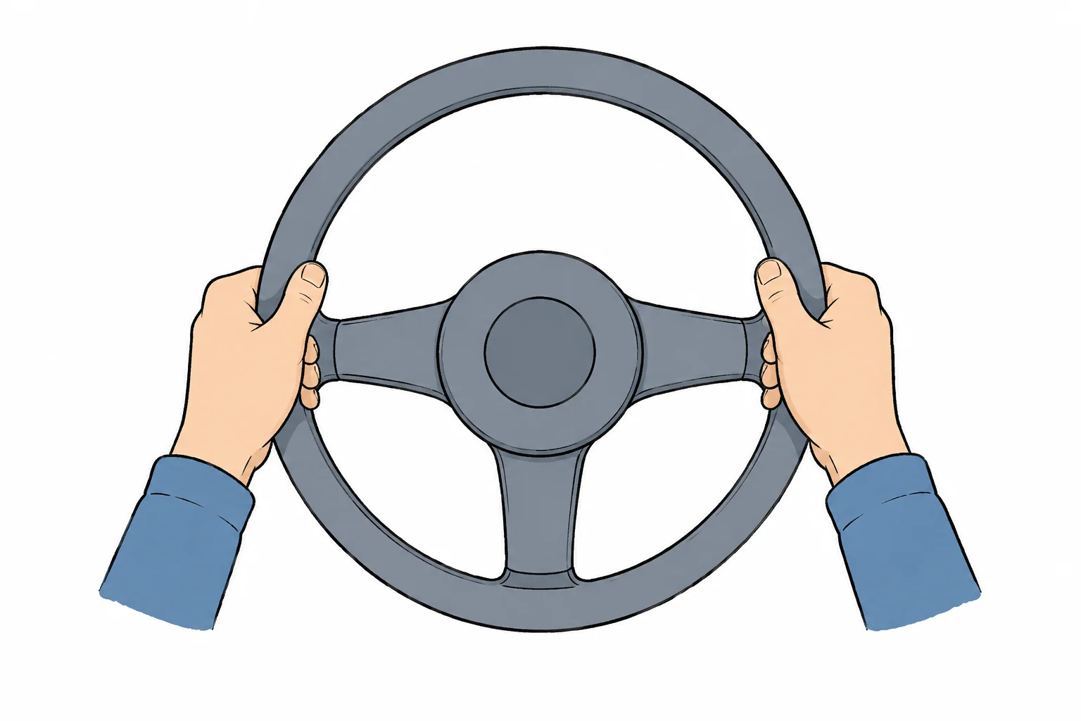 Two hands gripping opposite edges of a car steering wheel, seen face-on.
