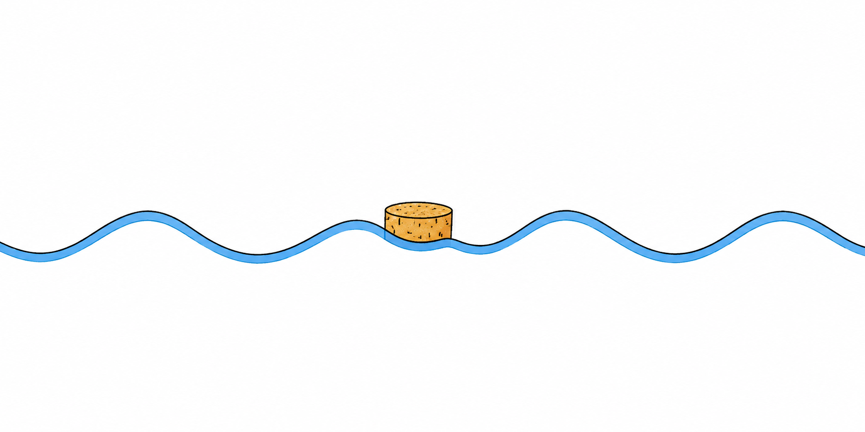 A cork floating on a water wave. The wave pattern extends horizontally while the cork remains near one position.