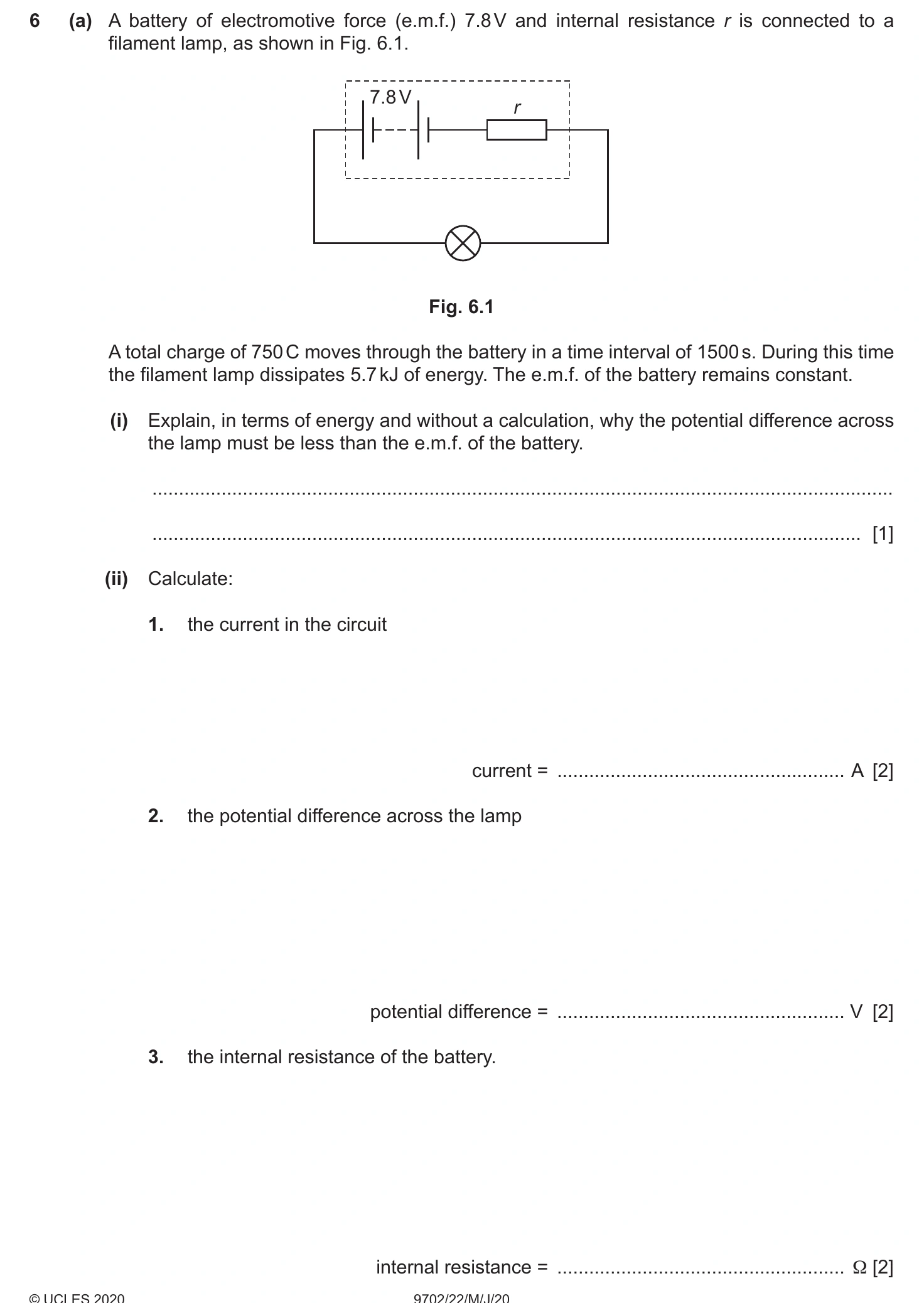 9702/22/M/J/20 question 6