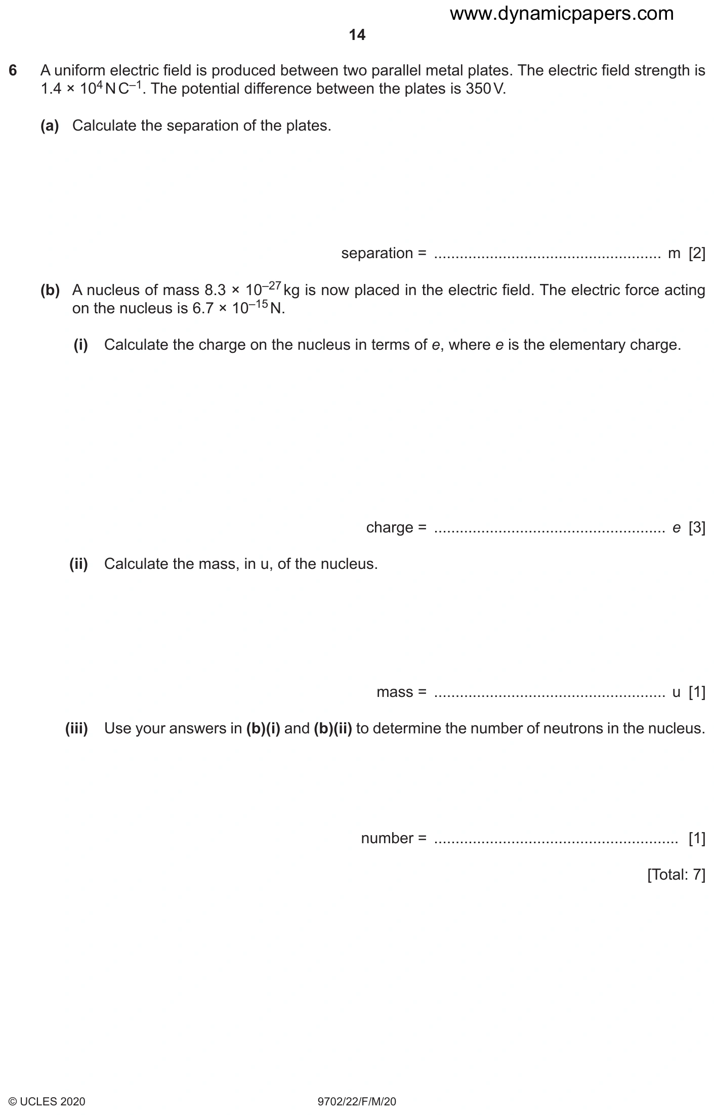 9702/22/F/M/20 question 6